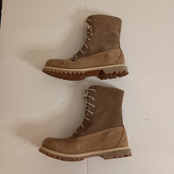 Timberland 2 Tone Tan Suede Sherpa Lined Boots Waterproof Women’s Size 8 - Picture 6 of 16